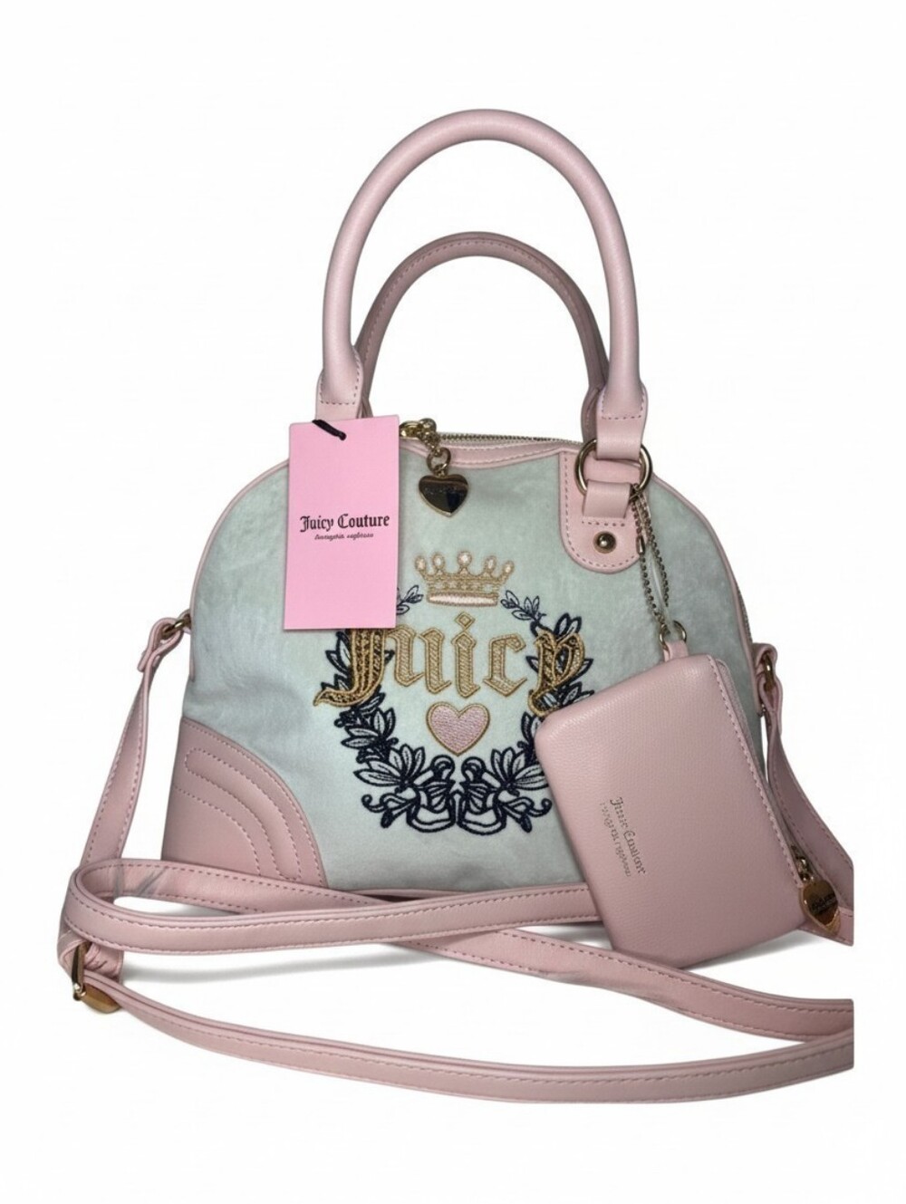 💕▪️Juicy Couture▪️ Crystal Pink Clay Velour Heritage Dome Satchel